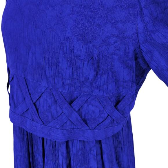 SALE 80s 90s Vintage Strong Shoulder Separates Look Embroidered Blue Dress SZ 10 - Picture 7 of 8